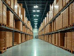 Warehouse stacked high with large quantities of carton boxes