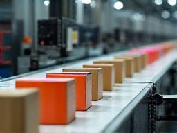 Printing machine applying multicolor print to cardboard boxes